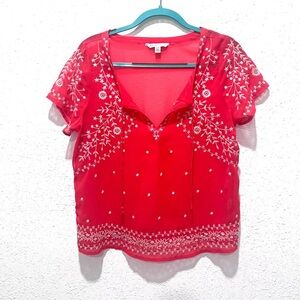 American Eagle Outfitters Red Graphic‎ Embellished Blouse Medium